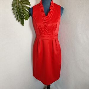 Jessica Howard Red Ruffle Neck Evening Dress